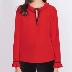 Boden red Frieda pleated collar blouse neck tie